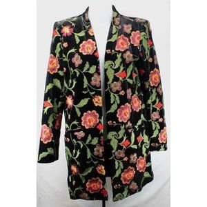 ✅ Elliot Lauren Womens Black Velour Velvet Floral Embroidered Open Jacket Size 6